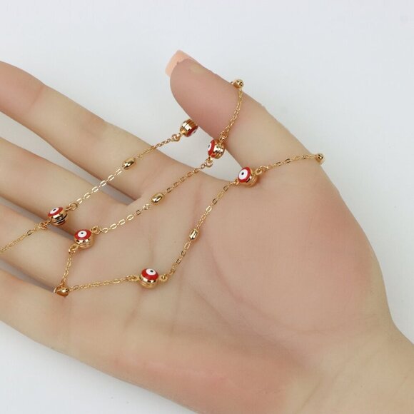 Rose Gold Evil Eye Necklace with Red Beads, Elegant and Unique, XPNL0250 - Picture 4 of 12